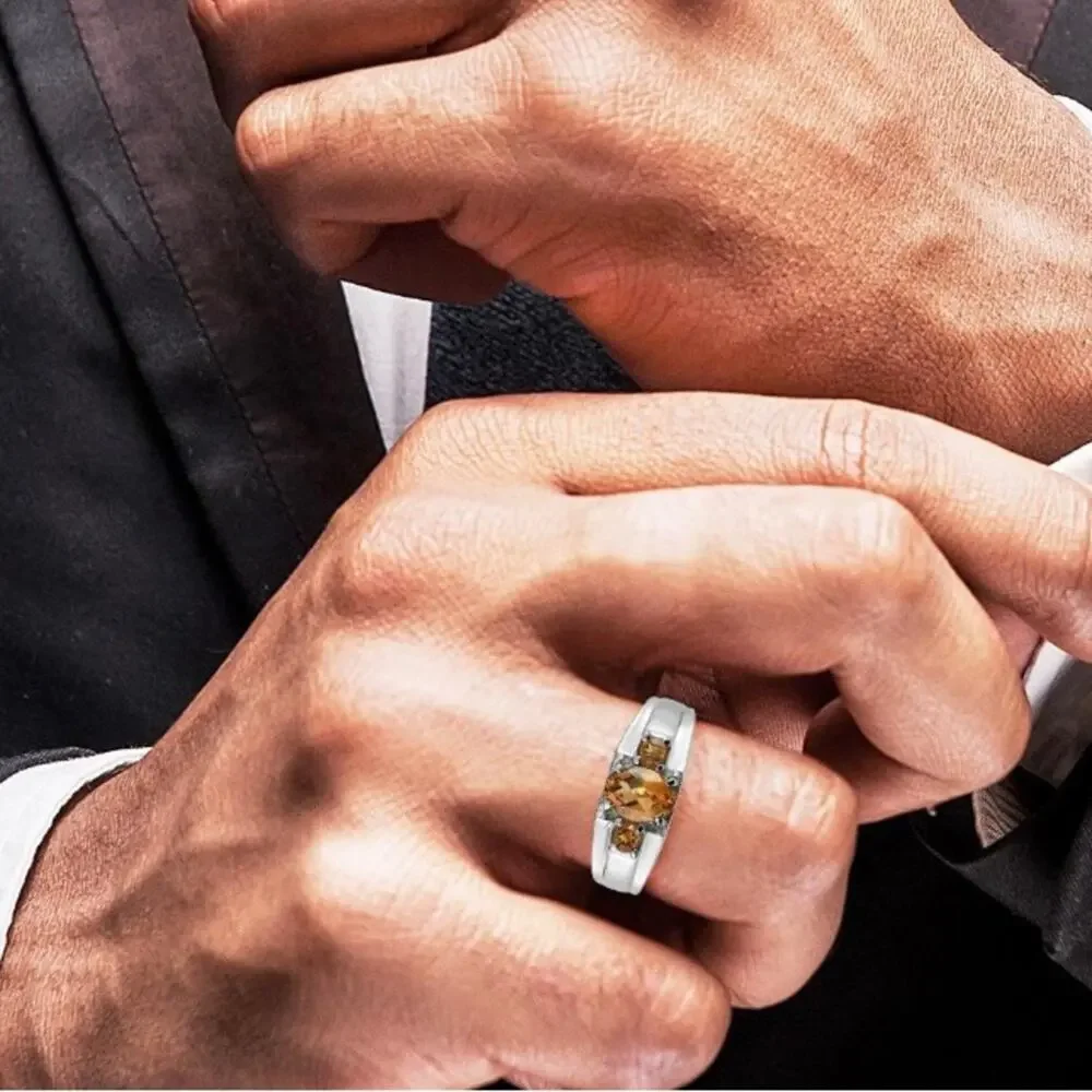 Serra Gaucha Men’s Citrine Ring in Stainless Steel Size 12, 1.5 ctw